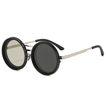 SO&EI Retro Round Punk Men Outdoor Sports Polarized Sunglasses Shades UV400 Women ND9-level Adjustable Dimming Sun Glasses