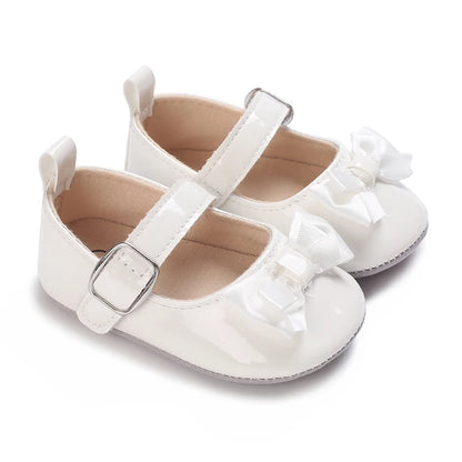 Newborn Princess Shoes Soft Leather Anti Slip Rubber Sole Baby Shoes White Girls Shoes