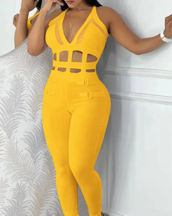 Women's Casual One Piece jumpsuit V-Neck Sleeveless Elegant Rompers