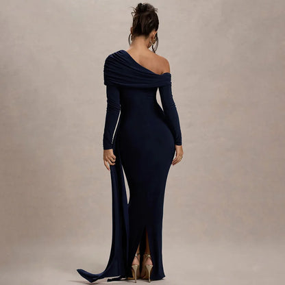 2026 Women's Faion Long Sve High Waist Gown Sexy Wrap Body Skirt Ele Draped oulder Cross-Border Sle Ci Walk