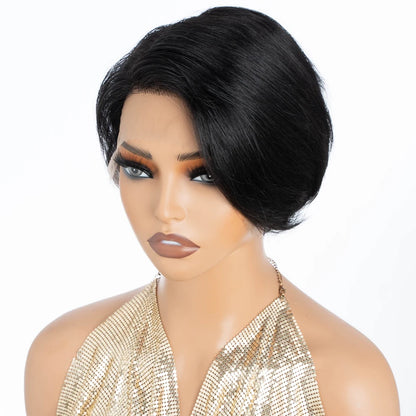 13x1 Part Straight Short Pixie Cut Natural Lace  Front 100% Human Hair Wig For Women Brazilian Remy Hair Glueless Bob Wigs