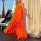 New 2025 Elegant Solid Swing Loose Party Dress Spring Female Halter Slim Banquet Long Dress Women Sexy Off Shoulder Gala Dress