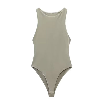 Women Fashion With Halter Neck Skinny Bodysuit Sexy Sleeveless Snap-button Female Playsuits Mujer