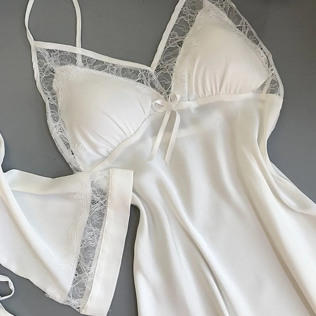 Women'S Sexy Lace Nightgown Nightdress Two-Piece Set Satin Material Soft And Silky Women'S Home Pajamas Valentine'S Day Gift