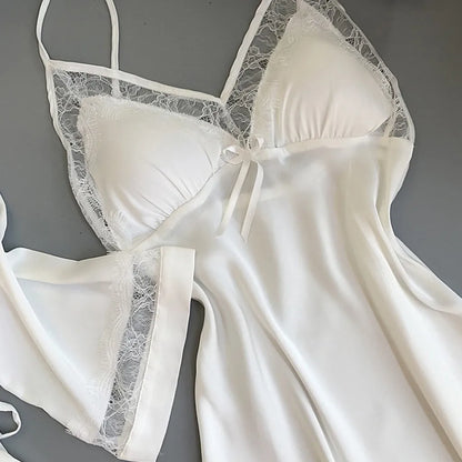 Women'S Sexy Lace Nightgown Nightdress Two-Piece Set Satin Material Soft And Silky Women'S Home Pajamas Valentine'S Day Gift