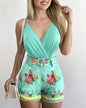 Dress Sets Short Sets In The Summer Of 2024 Women Printed Tight Mini Skirt Set, Deep V-neck Sexy Suit, Party Suspender And Skirt