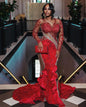 Luxurious Beading Evening Dresses Red Ruffles Birthday Dress African Wedding Reception Dress Unique Aso Ebi Style Formal Dress