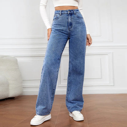 Women's High Waist Stretch Washed Denim Fashionable Straight Jeans Women's Pants women jeans black pants woman clothing
