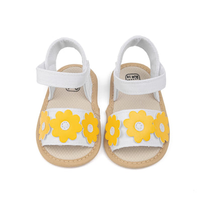 KIDSUN Soft Soled Cute Flower Summer Sandals Newborns Cotton Flat Girls Baby Shoes Non-slip Open Toe Comfortable Walking Shoes