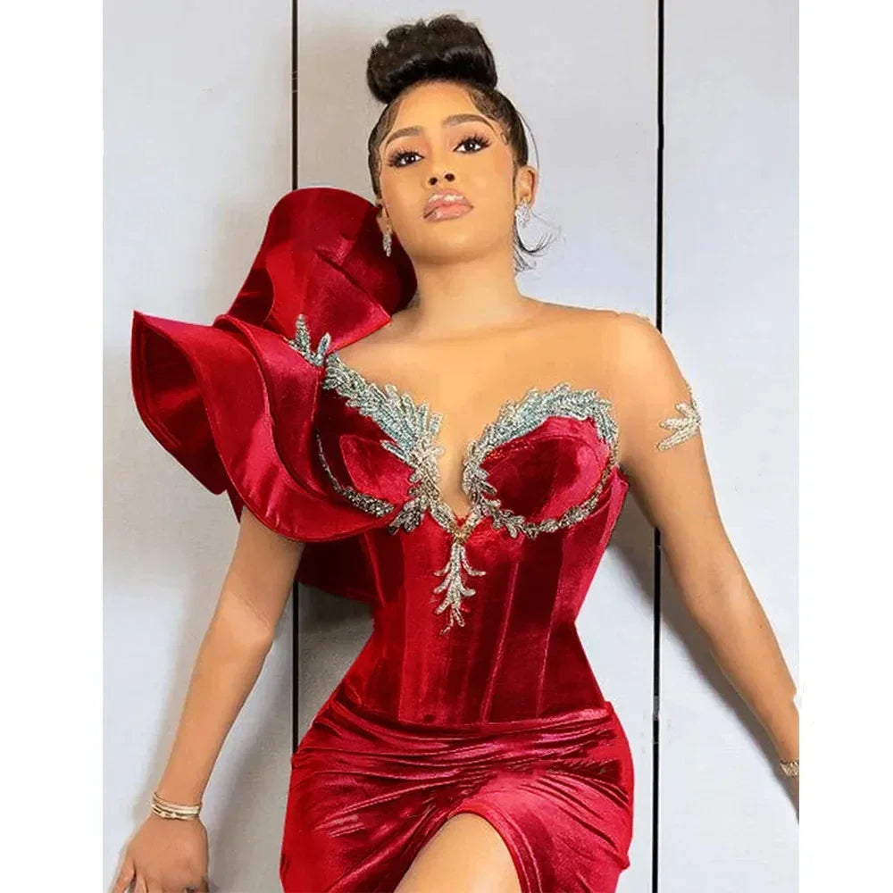 Prom Dress One Shoulder High Split Sleeveless Satin Ball Dress Black Mermaid Evening Dress Sweetheart