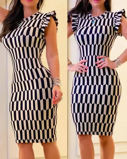 Women's Dresses Fashion Elegant Colorblock Round Neck Sleeveless Casual Bodycon Mini Daily Dress for Female