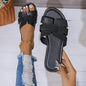 Women's Black Flat Slippers Open Heel Sandals Casual Beach Shoes Indoor Outdoor Wear Comfortable Slip-On Footwear