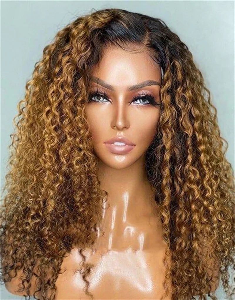 Ombre Blonde Kinky Curly Lace Front Wig With Baby Hair  Preplucked For Women