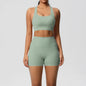 2PCS Sets Sportswear With Pocketed Yoga Suits For Women  Sports Shorts Crossover Bra Gym Leggings