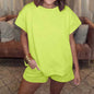 Women's Cotton Set Casual Loose Solid Color Two piece Set Round Neck Short sleeved Top and Shorts Two piece Set S-2XL