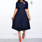 women's Elegant  fashion short sleeve pleated high waist Dress for women