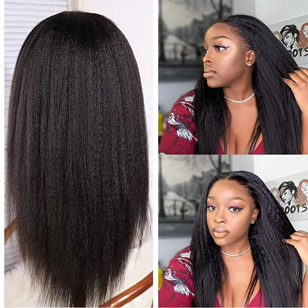 250% Brazilian Kinky Straight Lace Frontal Wigs 13x4 Hd Transparent Lace Human Hair Wig Pre Plucked Hairline Baby Hairs Glueless