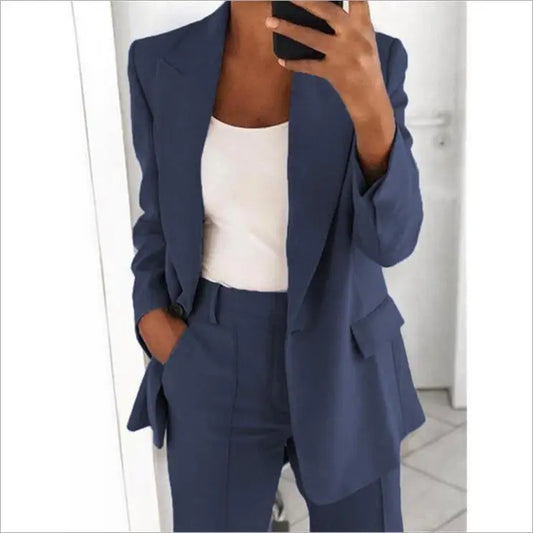 Women's blazer casual long-sleeved top solid color suit collar button plus size blazer