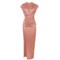 Women Colored Satin Zipper Split High Grade Dress Long Floor Length Dress