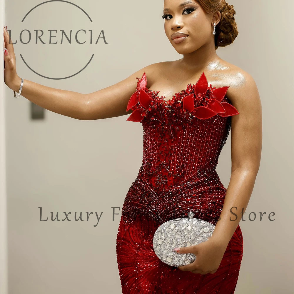 Magnificent Crystal Prom Dresses for Woman Strapless Sequin Mermaid Evening Party Gowns Customized Plus Size robe d'été femme
