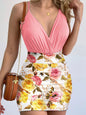 Dress Sets Short Sets In The Summer Of 2024 Women Printed Tight Mini Skirt Set, Deep V-neck Sexy Suit, Party Suspender And Skirt