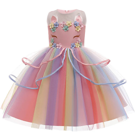 Baby Girls Unicorn Tutu Dress Pastel Rainbow Princess Girls Birthday Party Dress Children Kids Halloween Unicorn Perform Costume