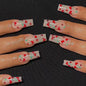 24pcs/Box Long T Handmade Valentine's Day French Flame Wave Love With Diamond False Nail Enhancement Waterproof Gel Fake Nails