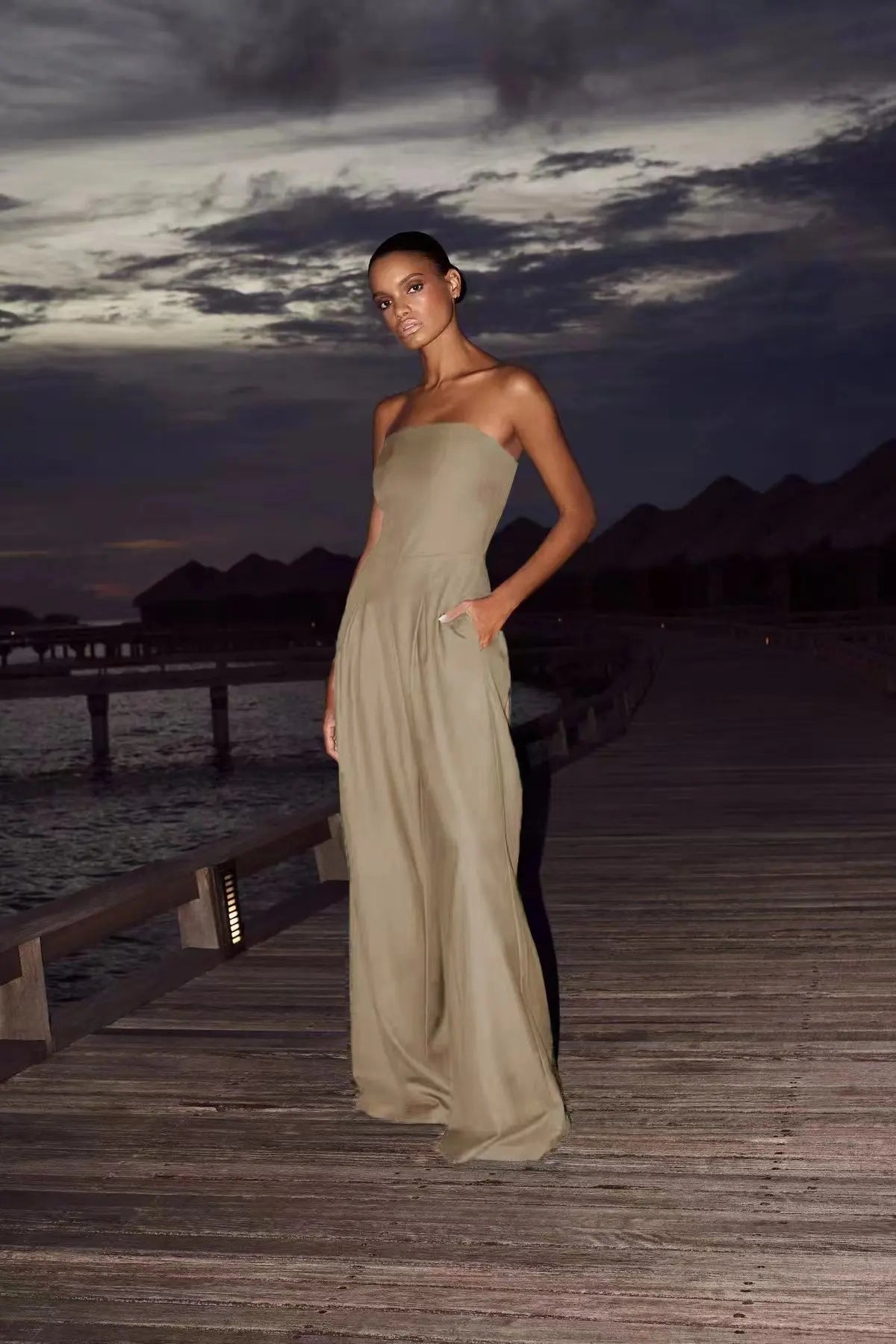 Women's Jumpsuits Strapless Back Sexy Solid Color Temperament Party Evening Slim High Waist Bodysuit Women