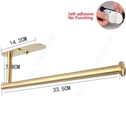 Toilet Towel Paper Wall Mount Holder Adhesive Black Silver Kitchen Roll Paper Stand Hanging Napkin Rack Bathroom Accessories WC