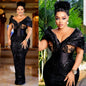 Black Sequin Aso Ebi Evening Gown Off Shoulder Beaded Mermaid Long Dress Formal Party Wear for Curvy Women Plus Size Customized