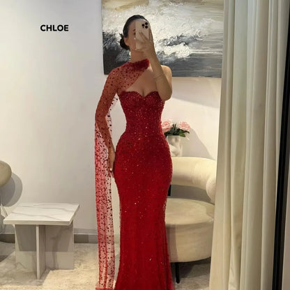 Custom Made Luxurious Party women Dress Off-shoulder Prom Dresses  Luxury Ball Dress Fish Tail Shawl Elegant Gown Gowns