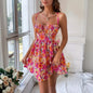 Vaion Sle Floral Print Square Ne ort Skirt Dr Beach Holiday Cross-Border Women's Clothing Spring Summer