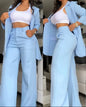 Two  Piece Sets Pants Turn Down Collar Single Breasted Tracksuit Outerwear Ankle Length Straight Pockets Loose