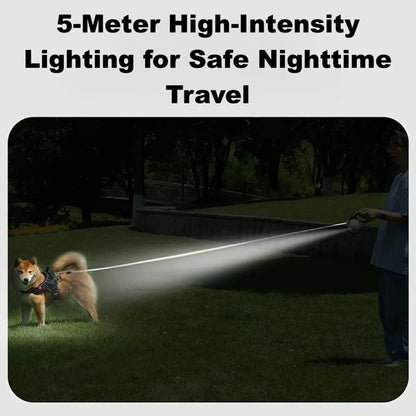 3/5M Automatic Retractable Dog Leash with LED Lights 360°Swivel No Tangle Explosion Proof Nylon Lead for Pet Walking Rope Use