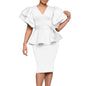 Women Short Sleeve V-neck Belt High Waist Midi Dress For Work Evening Dresses