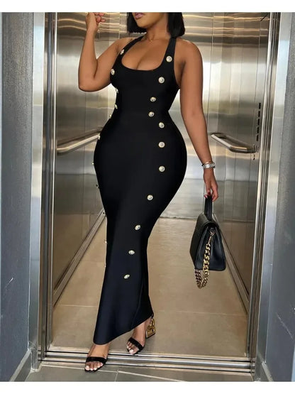 Summer Sexy Dress Women's Halter Sleeveless  Maxi Bodycon Dress Elegant Evening Party Dress