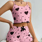 Women's Pajama Set Breathable Soft Casual Love Printed Design Sweet Home Strap Shorts Pajamas