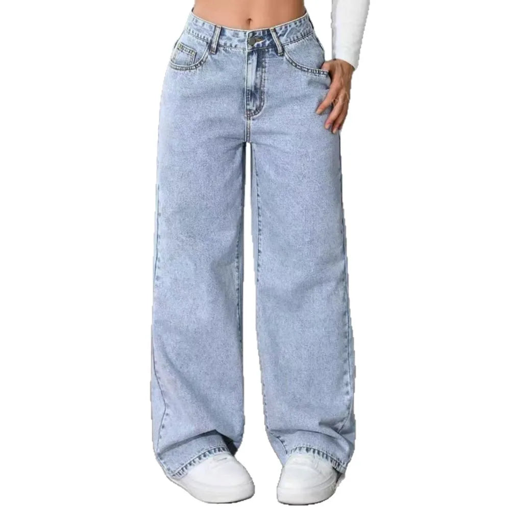 Size: S-5XL Women's Summer Autumn Wide-Leg Jeans High-Waist Plus-Size Jeans Straight-Leg Loose Casual Pants Girls Wide Leg Pants