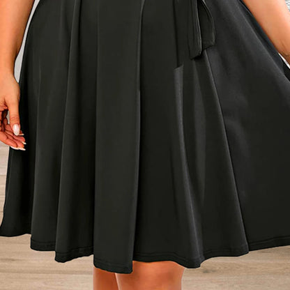 Women's Plus Size Dresses Loose Solid Short Sleeved V-neck Belt Casual Dress Ladies Elegant Dress