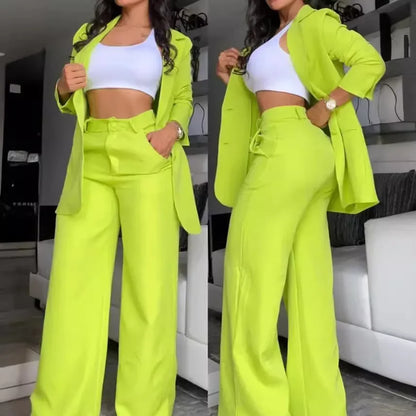 Two  Piece Sets Pants Turn Down Collar Single Breasted Tracksuit Outerwear Ankle Length Straight Pockets Loose