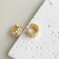 Gold Color Plated Stainless Steel Round Circle Earrings for Women Fashion Cubic Zirconia Hoop Earrings Jewelry Pendientes Mujer