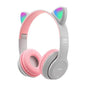 Kids Headphones,Cute Cat Ear LED Light up Bluetooth 5.0 Compatible Headset with Led Wireless Headset Stereo Folding Sports Headset with Microphone