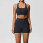 2PCS Sets Sportswear With Pocketed Yoga Suits For Women  Sports Shorts Crossover Bra Gym Leggings