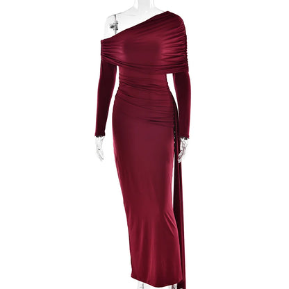 2026 Women's Faion Long Sve High Waist Gown Sexy Wrap Body Skirt Ele Draped oulder Cross-Border Sle Ci Walk