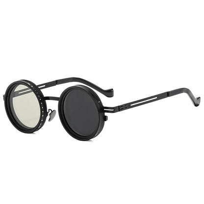 SO&EI Retro Round Punk Men Outdoor Sports Polarized Sunglasses Shades UV400 Women ND9-level Adjustable Dimming Sun Glasses