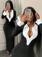 Women's Elegant Bodycon 2 In 1 Collared Patchwork Dress