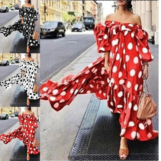 Spring Summer Dresses for Women Sexy Off-the-shoulder Polka Dot Long Dress Women Casual Loose Beach Summer Dress Woman Clothing