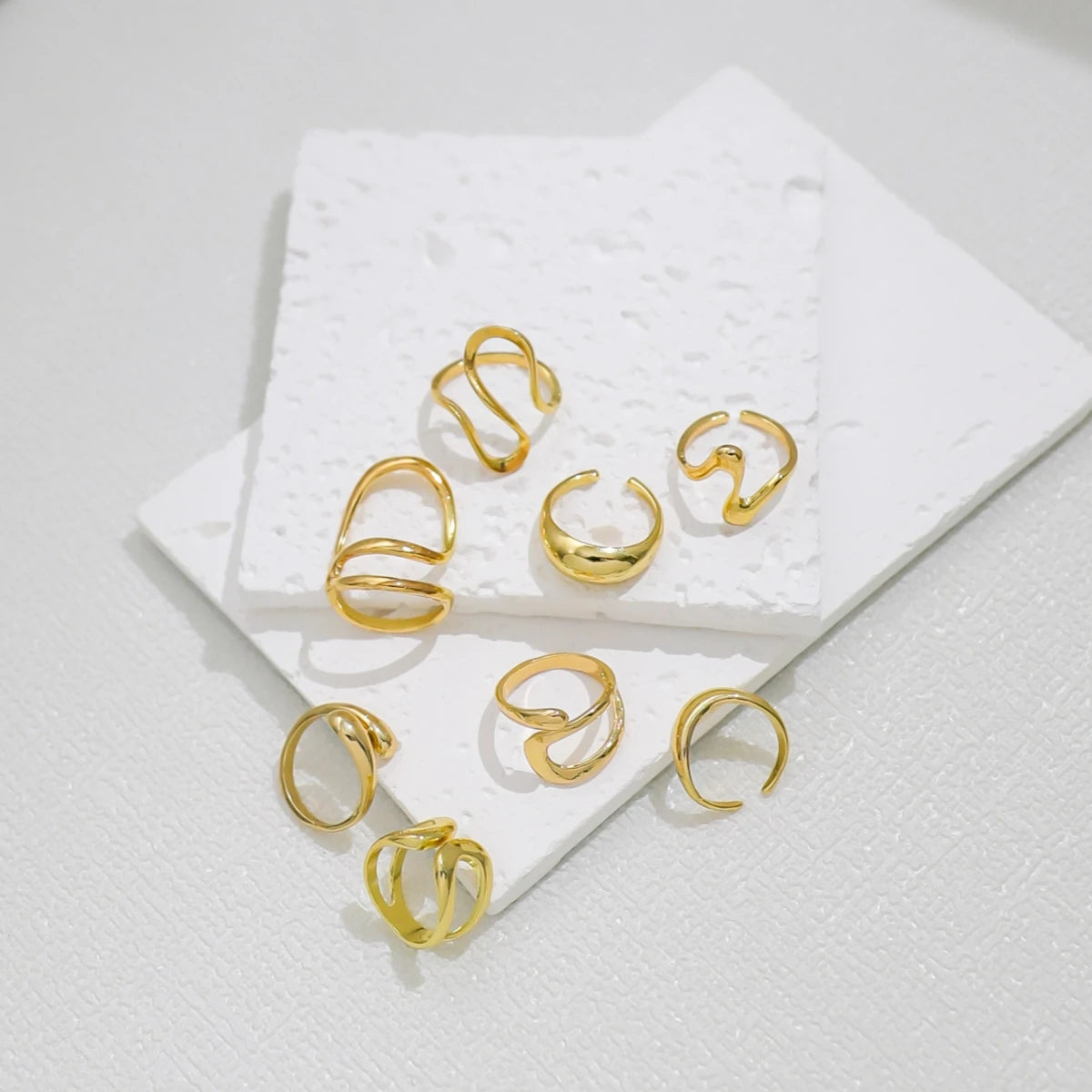 8Pcs/Set Fashion Irregular Lines Water Drop Rings for Women Men Exaggerated Punk Retro Boho Fashion Jewelry Gifts
