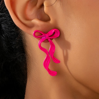 1 pairs classic rose red bow alloy oil drop earrings, suitable for dating and wearing bows as Valentine's Day gifts, suitable fo