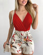 Dress Sets Short Sets In The Summer Of 2024 Women Printed Tight Mini Skirt Set, Deep V-neck Sexy Suit, Party Suspender And Skirt